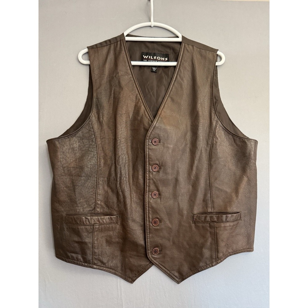 Vintage Wilsons Leather Brown Best Mens XL Button Pockets Motorcycle Moto Biker
